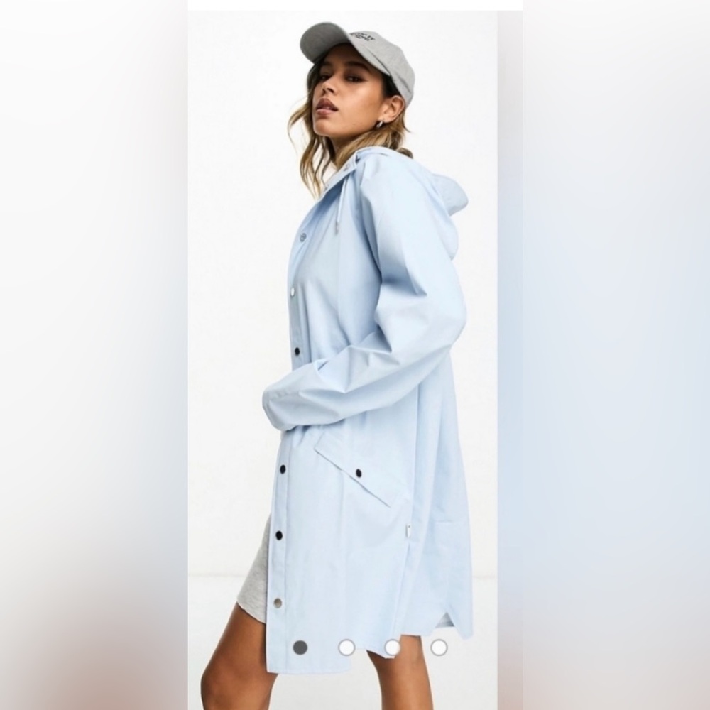 Rains Unisex Waterproof Long Jacket in Sky Blue Size: XL DENMARK